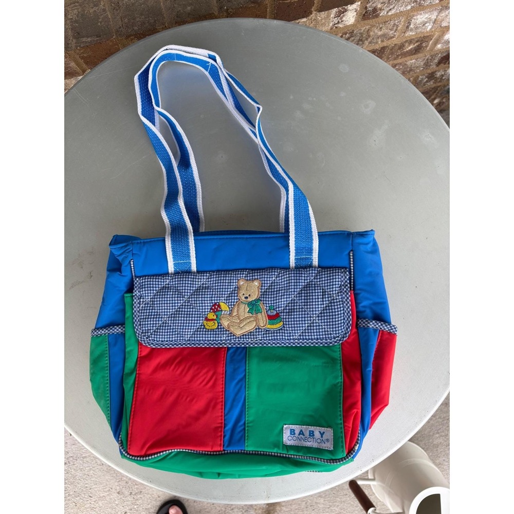 Vintage Baby Connection Colorblock Diaper Bag Teddy Bear Gingham 90s Retro Tote